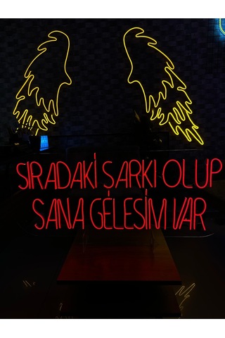 Sıradaki Şarkı Olup Sana Gelesim Var Yazılı Neon Tabela Kırmızı