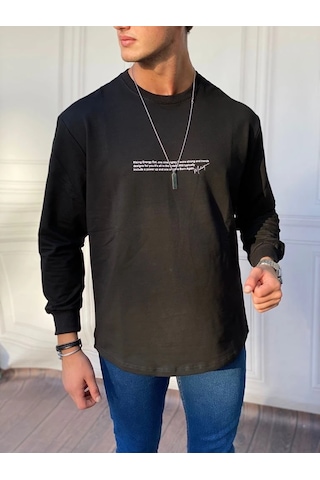 Modefendi Yarım Oversize Yazı Detaylı Sweat Siyah