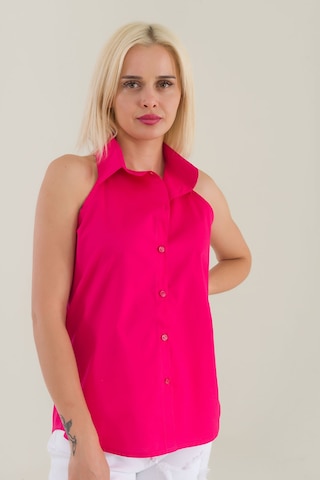 Bold & Young Kadın Fuşya Kolsuz Omuz Açık Likralı Poplin Gömlek 9208 Fuşya