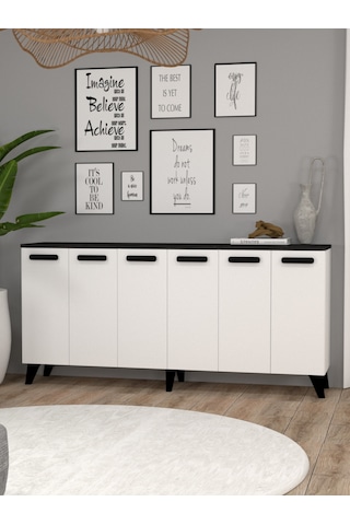 Monako 6 Kapaklı Tv Ünitesi Siyah Mermer Desenli Beyaz