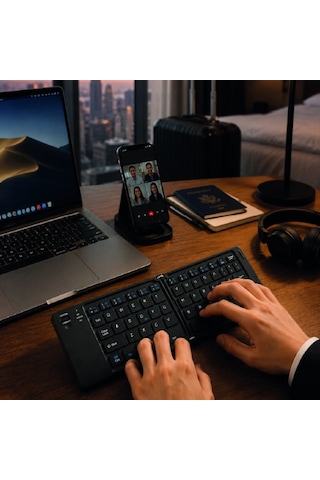 Katlanabilir Bluetooth Klavye Telefon, Tablet Ve Laptop Uyumlu Kablosuz Klavye
