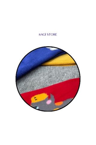 7'li Hayvan Figürlü Renkli Unisex Çocuk Penye Soket Çorap Çok Renkli