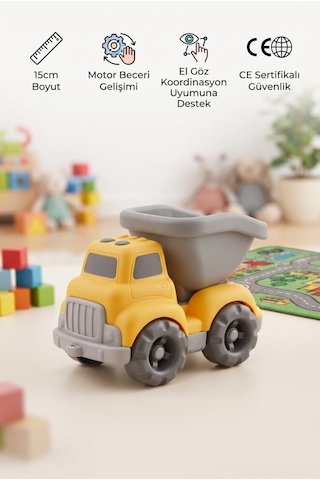 Eğitici Ve Güvenli Oyuncak Beton Mikseri Gerçekçi Tasarımlı Açılabilen Damperli 15 Cm Oyuncak Kamyon