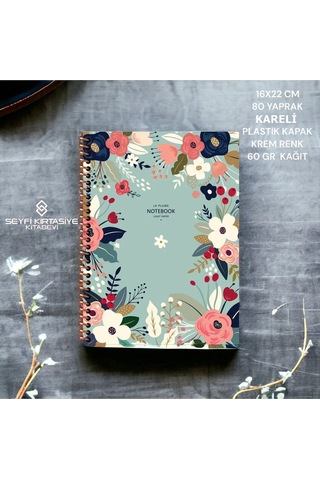 Kareli 16x22 Cm 80 Yaprak Plastik Kapak Telli Defter Krem Renk 60 Gr Hafif Kağıt 3