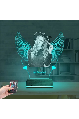 Luvivia Kalp Melek Sevgiliye Hediye Fotoğraflı 3d Lamba - Masa Gece Lambası V3