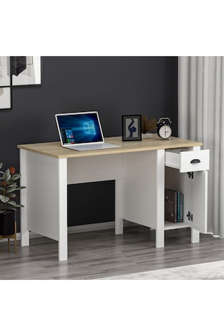 Optima Çalışma Masası - Beyaz / Meşe Beyaz / Meşe