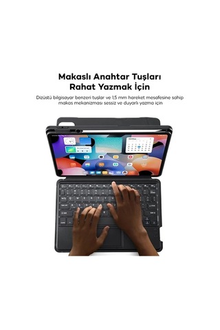 Dux Ducıs Samsung Uyumlu Galaxy Tab S8+ / S7+ / S7 Fe İçin Ayrılabilir Bluetooth Klavye Touchpad Pu Deri Kılıf- 5775 Arka Kapak