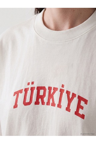 Lcw Comfort Beyaz Türkiye Baskılı %100 Pamuklu Kadın Tişört