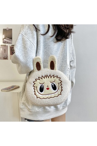 Snapbuy Labubu Tasarımlı Peluş Çapraz Çanta Kırık Beyaz