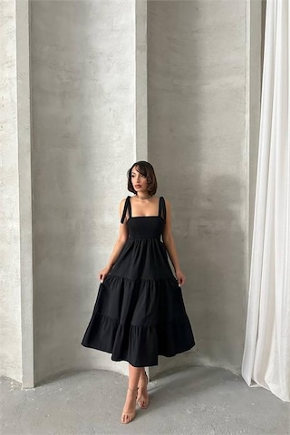 Neşeli Butik Kadın Askılı Poplin Kumaş Yazlık Elbise Nbg091 Siyah
