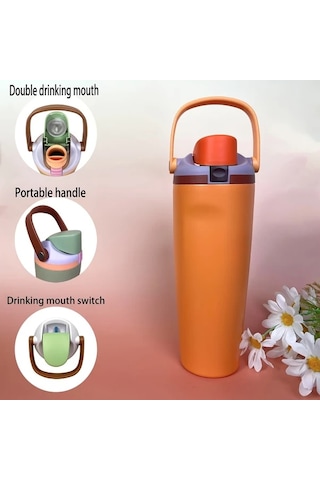 Brightnova Style 5 30oz 900ml Paslanmaz Çelik Termos Matara Spor Seyahat Taşınabilir Çift Kulplu 07 Beyaz