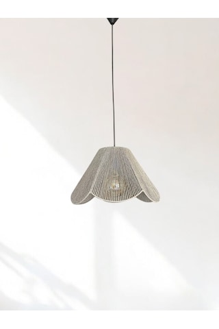 Hasır El Yapımı Bohem Çiçek Şekilli Rustik Avize - Gri Gri