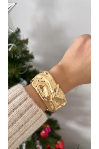 Kadın Vintage Gold Renk Kalın Kelepçe Bileklik Tasarım Kelepçe Altın