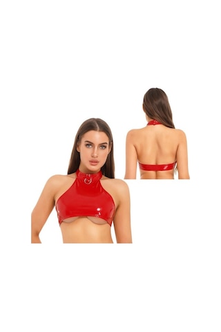 Novahub Kırmızı Kadın Kırpma Üst Halter Boyun Lingerie Sıska Astarsız Camiş Tankı Üstleri Büstiyer Rave Clubwear - Xl Kırmızı