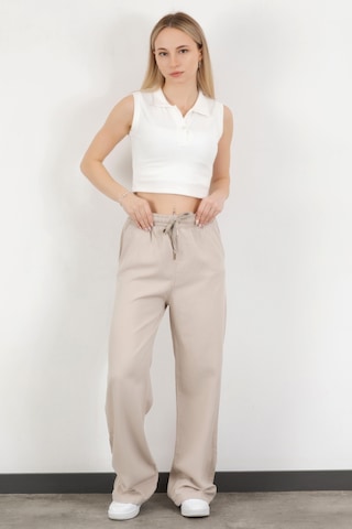 Giysa Kadın Beli Lastikli Bağcıklı Bol Paça Pantolon Taş - 4707 Taş
