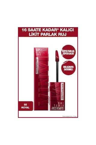 Maybelline New York Super Stay Vinyl Ink Kalıcı Likit Parlak Ruj 55 Royal