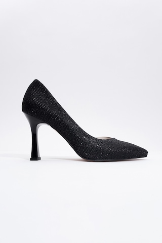 Luvishoes 653 Siyah Simli Topuklu Kadın Ayakkabı Siyah