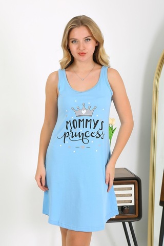 Akbeniz Kadın Kalın Askılı Penye Gecelik Mavi 1777 Mavi