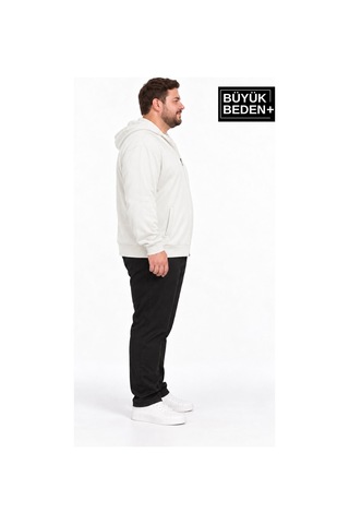 Süperlife Erkek Büyük Beden İki İplik Kapüşonlu Fermuarlı Cepli Sweatshirt Hırka Spr26bhr961 Ekru - Kahverengi
