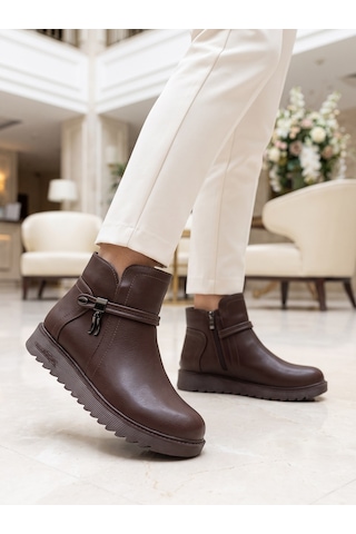 Nesilshoes Nesil Shoes Dvm 1001 Kahve Kadın Fermuarlı Kışlık Bot