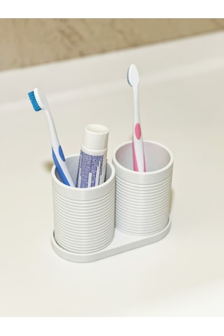 Modern Banyo Düzenleyici V4 - Diş Fırçalık Seti - Ikili Set - Beyaz - 10cm Beyaz