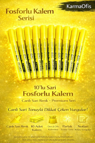 Fosforlu Kalem Seti 10'lu Sarı Highlighter Sarı