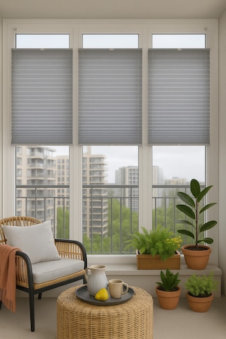 Kahverengi Plise Katlanır Cam Balkon Perdesi - Ofis Perdesi - Mutfak Perdesi - Salon Perdesi
