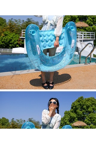 Ikkb Yetişkin Açık Su Eğlence Pvc Şişme Şeffaf U Şeklinde Payetli Şezlong Mavi