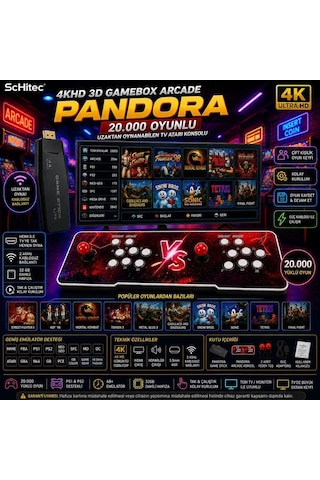 Schitec 4khd 3d Gamebox Arcade Pandora 20.000 Oyunlu Uzaktan Oynanabilir Tv Atari Konsolu