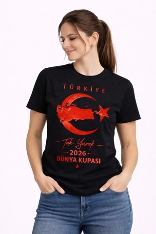 Freedom Store Kadın Türkiye Ay Yıldız 2026 Dünya Kupasi Taraftar Forma T-shirt - Siyah