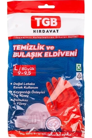 Tgb Mutfak Bulaşık Temizlik Ev İş Eldiveni Kırmızı No: 8 M 1 Çift
