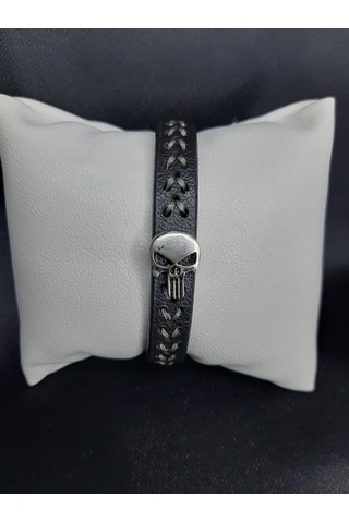 Mryart Unisex Suni Deri Metal Detaylı El Yapımı Bileklik Siyah
