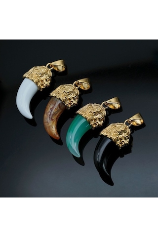 Novahub Yeşil Aslan Kafası Kurt Dişleri Paslanmaz Çelik Kolye - Unisex Moda Kolye - Popüler Kişiselleştirilmiş Hegemonya Giyen Aksesuarlar Yeşil