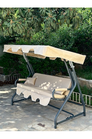 3 Kişilik Hamak Zırh Demir Bahçe Balkon Teras Salıncağı Krem