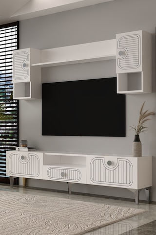 Bellagio Lazer Desenli Tv Ünitesi Takımı 180 Cm Bg Beyaz - Gümüş