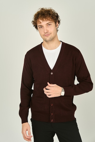 Ateş Triko Erkek V Yaka Düğmeli Uzun Kollu Yün Hırka 1020 K.bordo K.bordo Koyu Bordo