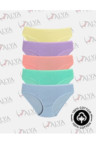 Alya Underwear %100 Pamuklu Kadın Külot Normal Bel Yükseklikli Jakarlı Kalp Desenli Kumaş Slip Çok Renkli P15