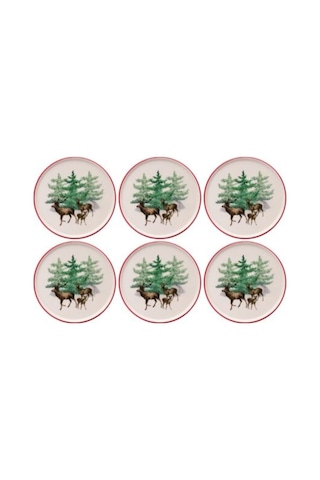 Yılbaşı Pasta Tabağı Deer 21 Cm 6 Lı Set Bej
