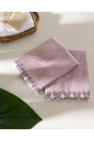 Jeanne Kroşeli 2'li %100 Pamuk El Havlusu - Lila - 30x40 Cm 8684427204757 Pembe