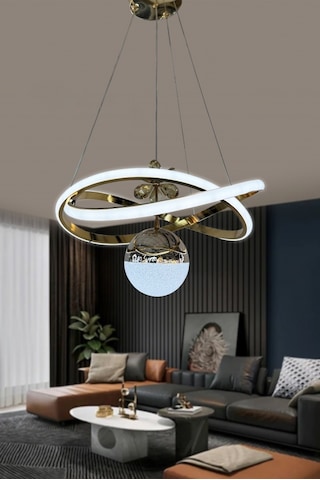 Dalga Tek Toplu Led Avize - - Kumandasız / Gold Gold