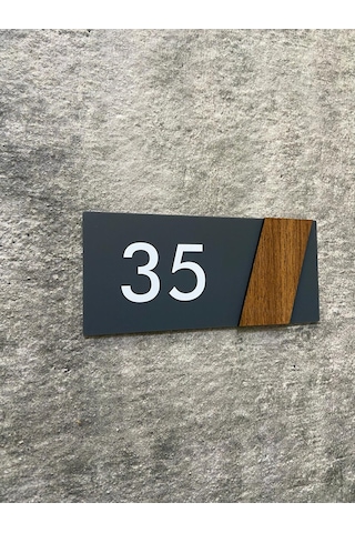 Side Serisi Antrasit Mat Pleksi Üstü Ahşap Dekor Kapı Numarası