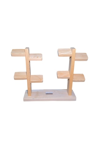 Doğal ahşap İki Kule tasarımlı saat askısı mücevher takı askılığı