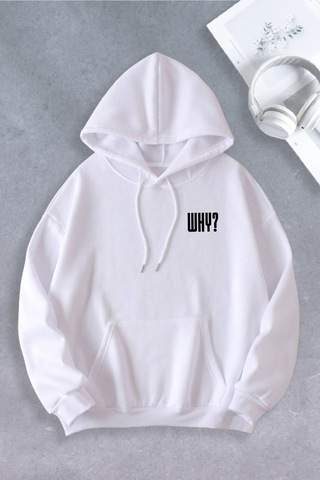 Ciel Lune Nevermind Unisex Kadın Erkek Why Baskılı Oversize Sweatshirt 2 İplik Beyaz Beyaz