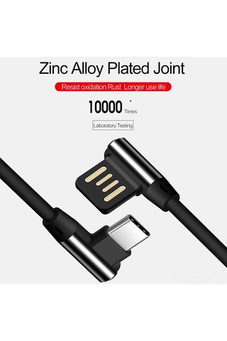 Suofeng 90 Derece Çift Eğimli Type-c Kablosu, Tpe Örgü, Hızlı Şarj Ve Veri Transferi, Samsung Galaxy S9/s8/note 8, Lg V30/g6/g5, Oneplus Uyumlu