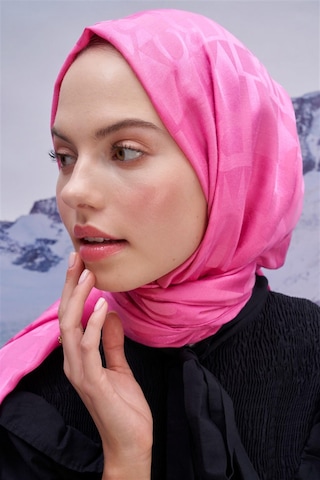 Carell Yazı Desen Jakar İtalyan İpekli Şal Koyu Pembe Çok Renkli