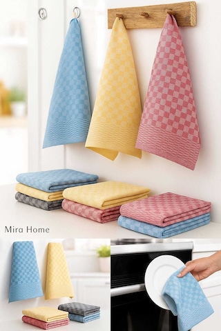 6lı Mutfak Kurulama Bezi 45x65 Cm Pötikare Desen 11