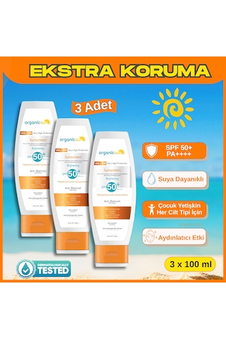 Organicsun Spf 50+ Yüz Ve Vücut Güneş Kremi 100 Ml 3'lü Set