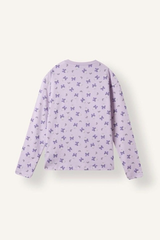 Defacto Uzun Kollu Üst Elastik Bel Alt Kelebek Desenli 2li Pijama Takımı Kız Çocuk I6090a826wnpr143 Mor-pr143