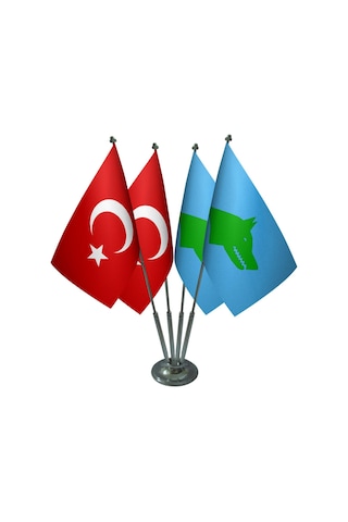Masa Üstü Göktürk Devleti Bayrağı Türk Bayrağı Dörtlü Krom Direk
