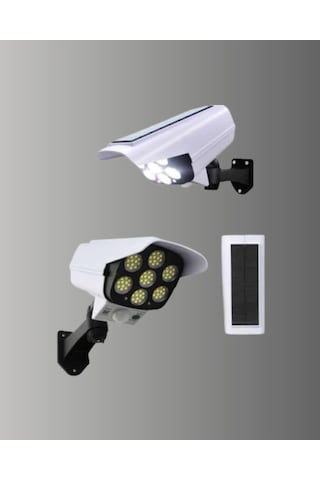 Güneş Enerjili Led Lamba + Güvenlik Kamerası Görünümlü 58 M Hareket Algılamalı, Beyaz Işık Çok Renkli